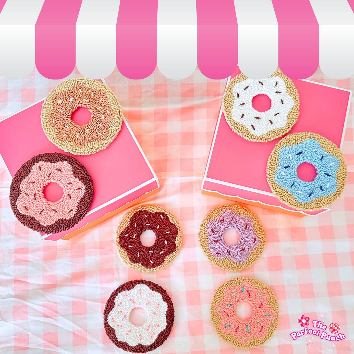 Punch Needle Mug Rug Coasters - Donut Shop Collection