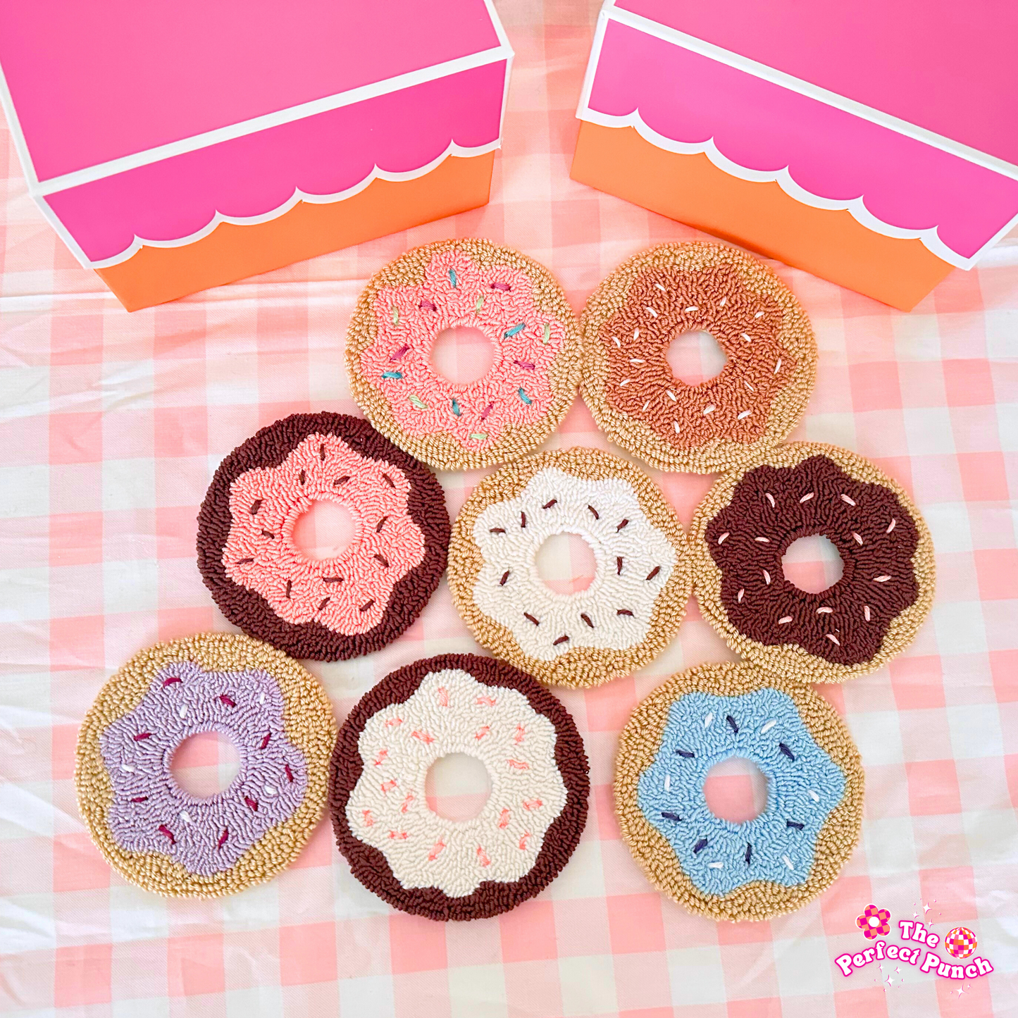 Punch Needle Mug Rug Coasters - Donut Shop Collection
