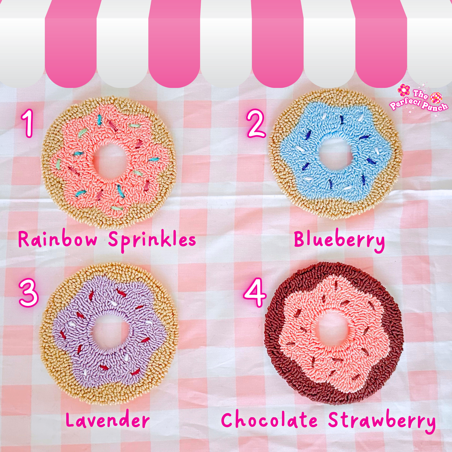 Punch Needle Mug Rug Coasters - Donut Shop Collection