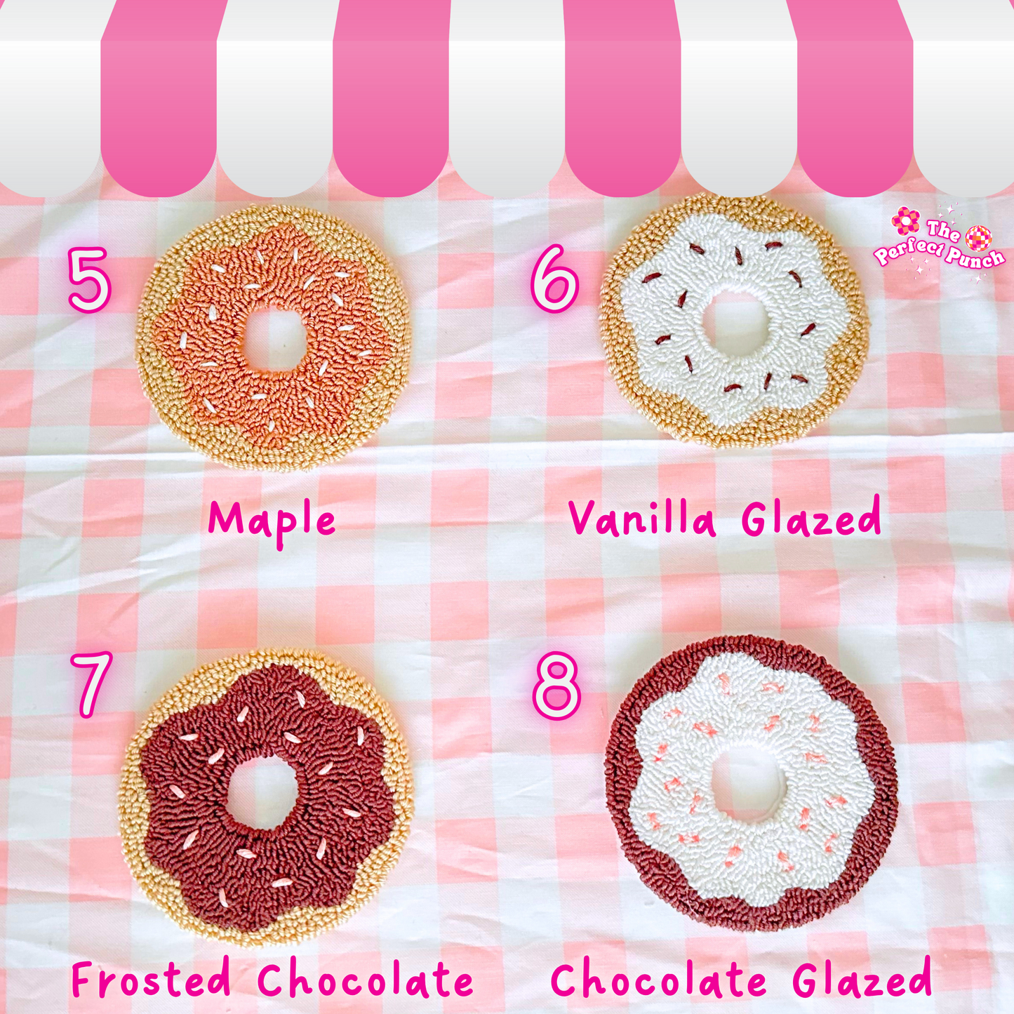 Punch Needle Mug Rug Coasters - Donut Shop Collection