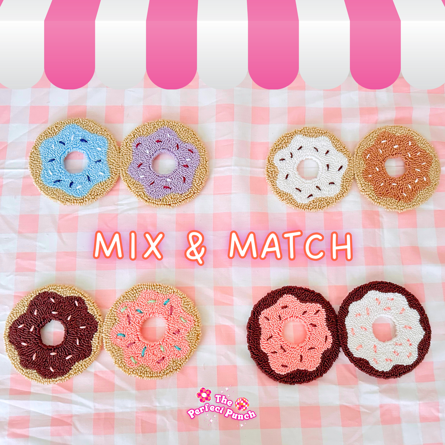 Punch Needle Mug Rug Coasters - Donut Shop Collection