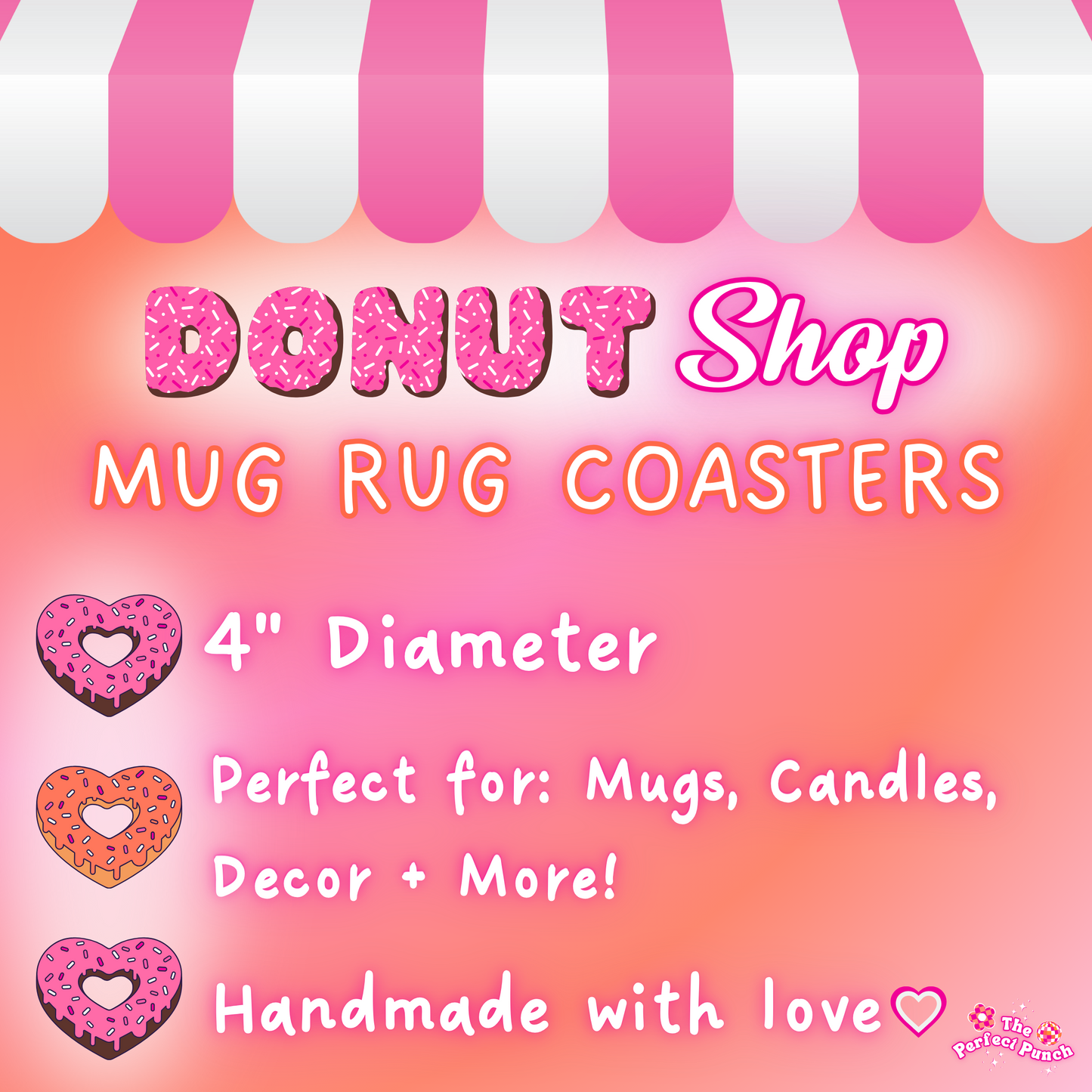 Punch Needle Mug Rug Coasters - Donut Shop Collection