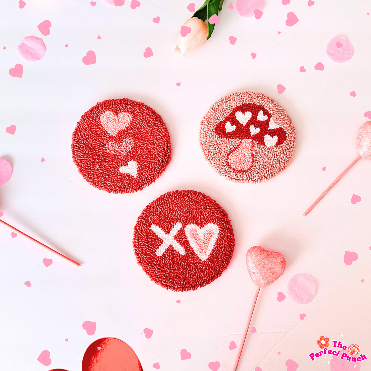 Coquette Punch Needle Mug Rug Coasters