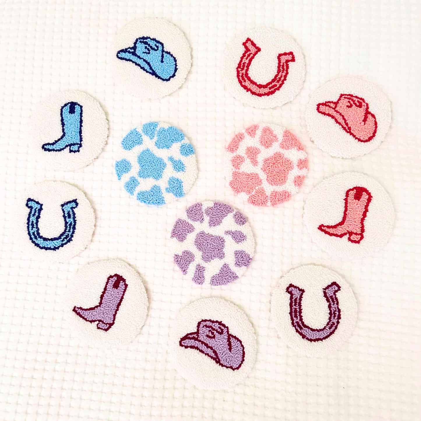 Disco Cowgirl Western Punch Needle Mug Rug Coasters