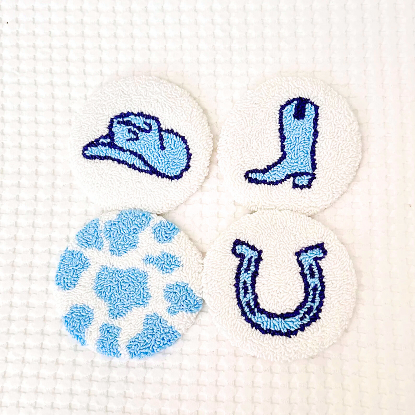 Disco Cowgirl Western Punch Needle Mug Rug Coasters