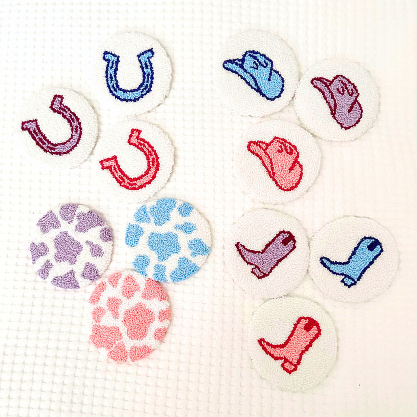 Disco Cowgirl Western Punch Needle Mug Rug Coasters