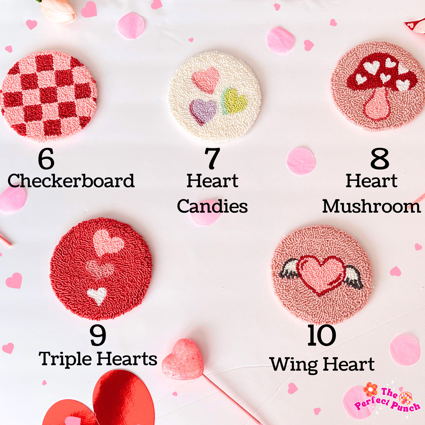 Coquette Punch Needle Mug Rug Coasters