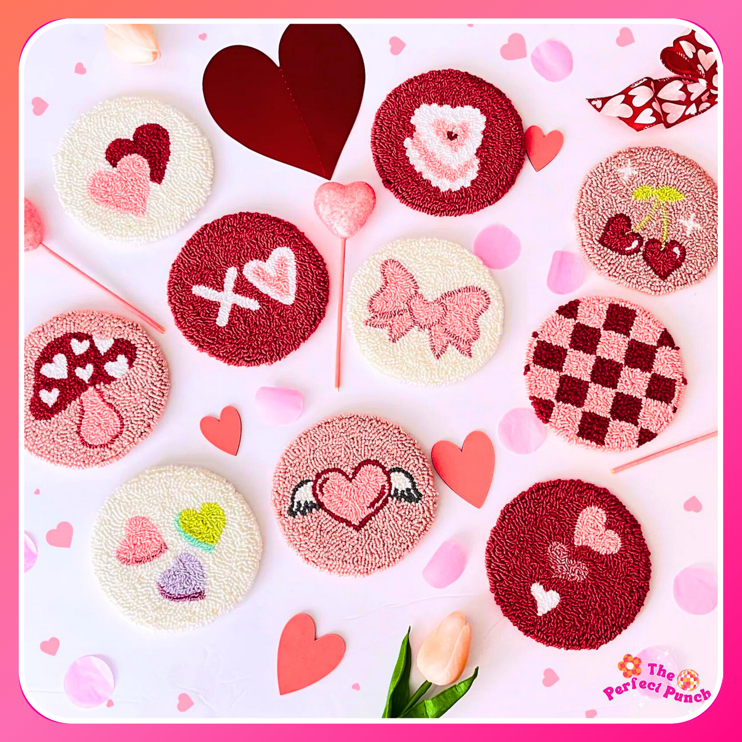 Coquette Punch Needle Mug Rug Coasters