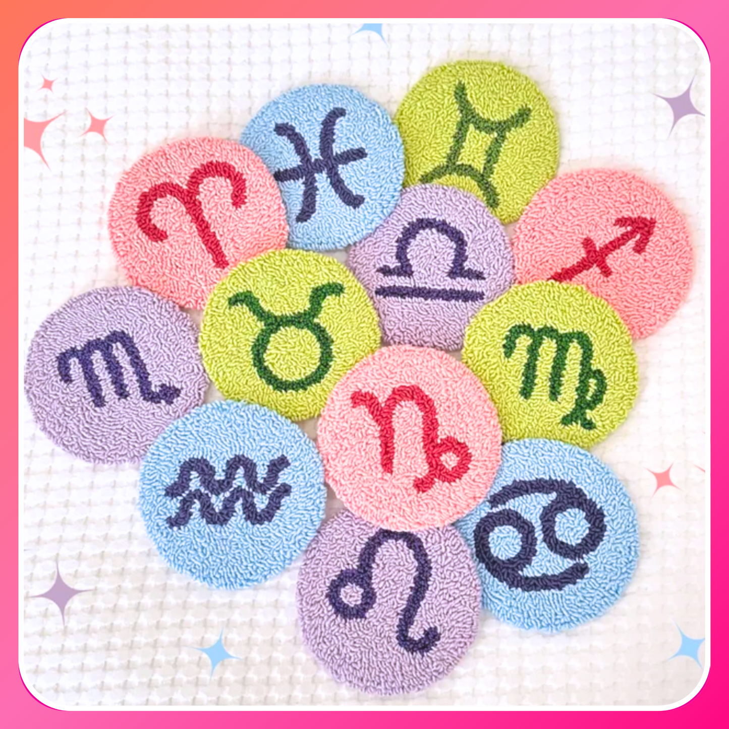 Punch Needle Mug Rug Coasters | Astrology Collection