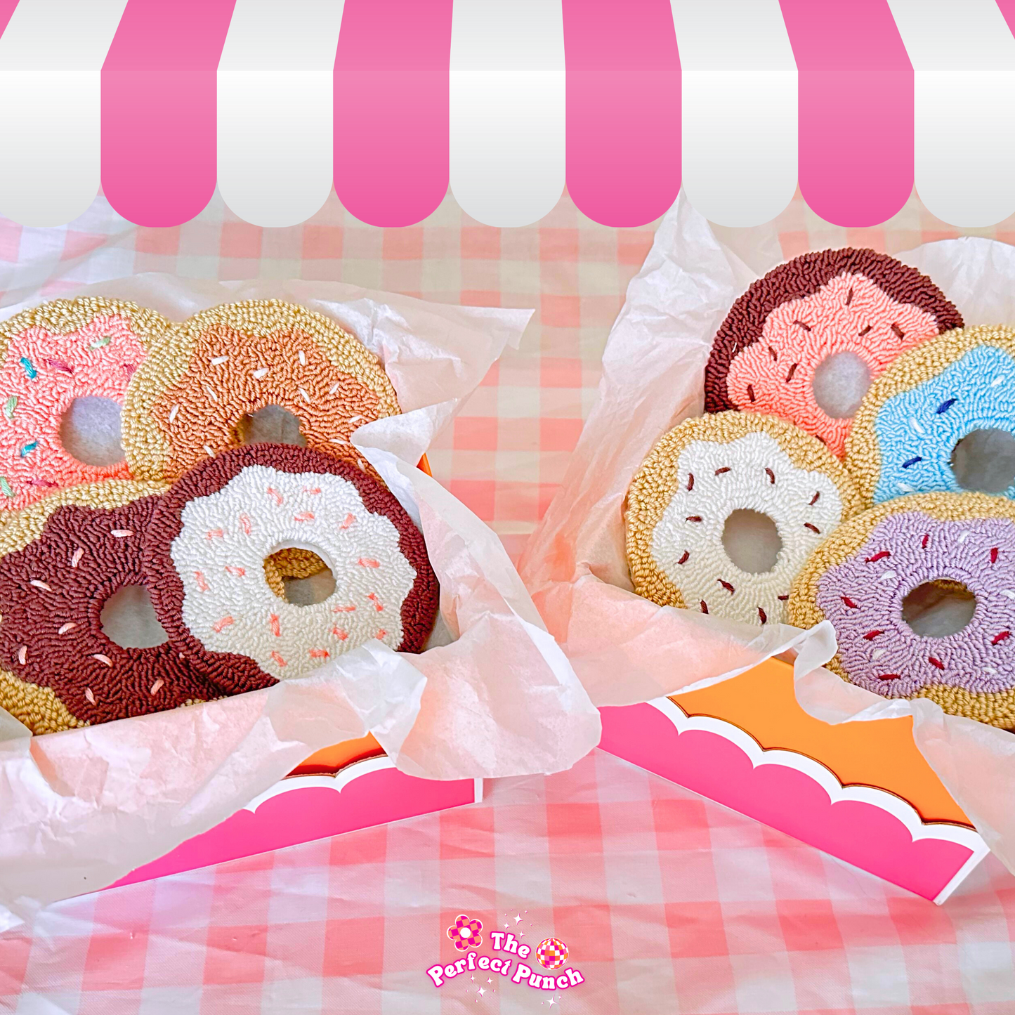 Punch Needle Mug Rug Coasters - Donut Shop Collection