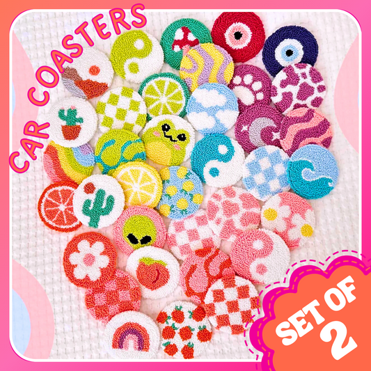 Punch Needle Car Coasters - SET OF 2