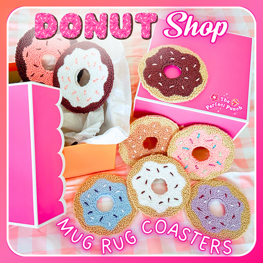 Punch Needle Mug Rug Coasters - Donut Shop Collection
