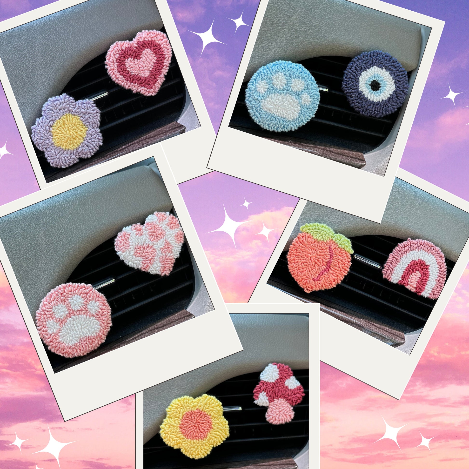 Car Vent Clip | Punch Needle Art | Punch Needle Car Charm | Air Vent Car Charm | Punch Needle Charm | Boho Car Accessories | Car Vent Charms
