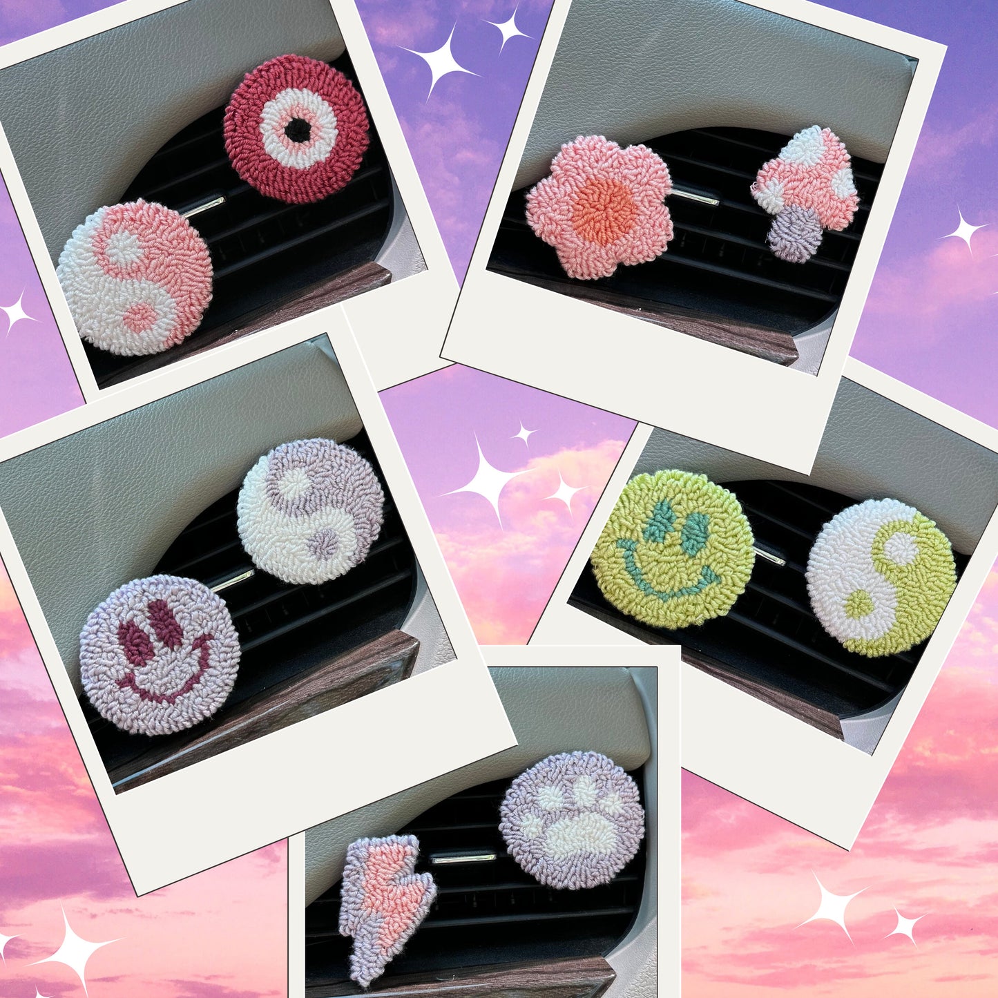 Car Vent Clip | Punch Needle Art | Punch Needle Car Charm | Air Vent Car Charm | Punch Needle Charm | Boho Car Accessories | Car Vent Charms