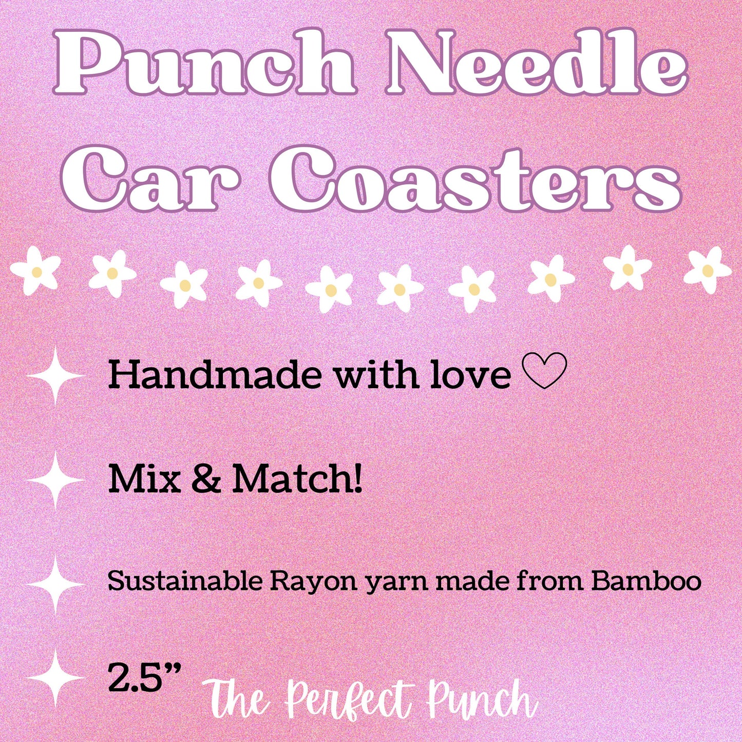 Punch Needle Car Coasters | Punch Needle Coaster | Cute Coaster | Car Cup Coasters | Cool Coasters | Interior Car Decor | Car Accessories