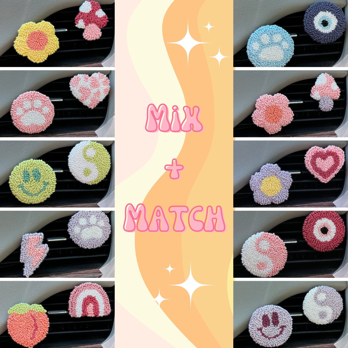 Car Vent Clip | Punch Needle Art | Punch Needle Car Charm | Air Vent Car Charm | Punch Needle Charm | Boho Car Accessories | Car Vent Charms