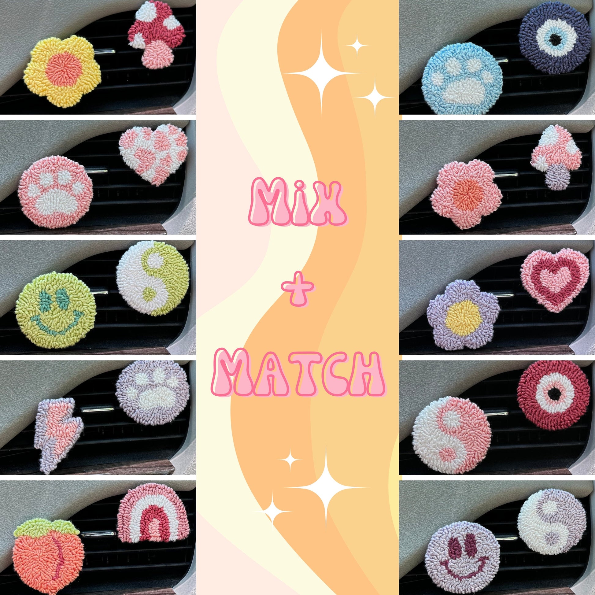 Car Vent Clip | Punch Needle Art | Punch Needle Car Charm | Air Vent Car Charm | Punch Needle Charm | Boho Car Accessories | Car Vent Charms